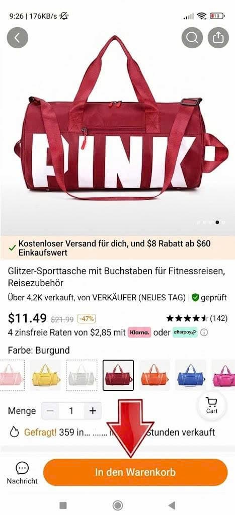Produkte bei Temu in den Warenkorb hinzufügen 3