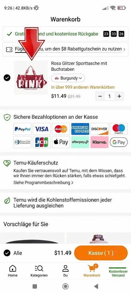 Produkte bei Temu in den Warenkorb hinzufügen 6