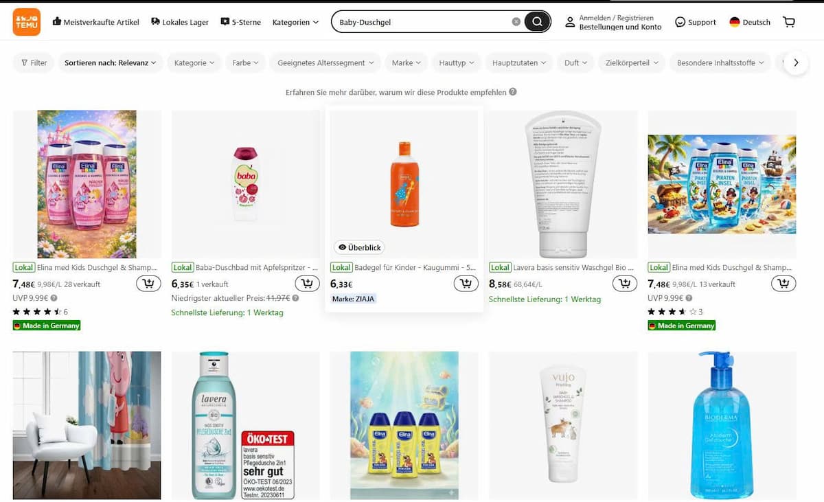 Produkte für Kinder und Babys