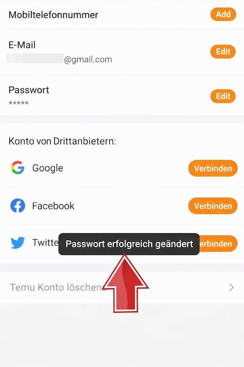 So ändern Sie das Passwort in Temu 5