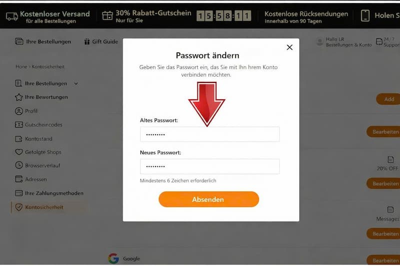 So ändern Sie das Passwort in Temu 8