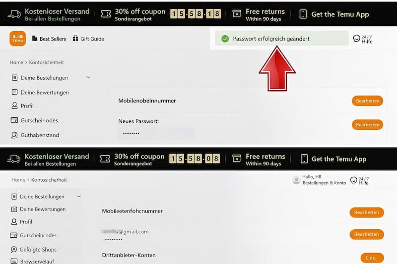 So ändern Sie das Passwort in Temu 9