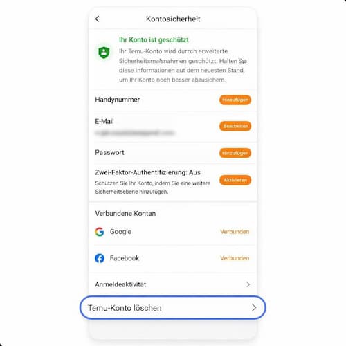 So löscht man ein Temu-Konto 7