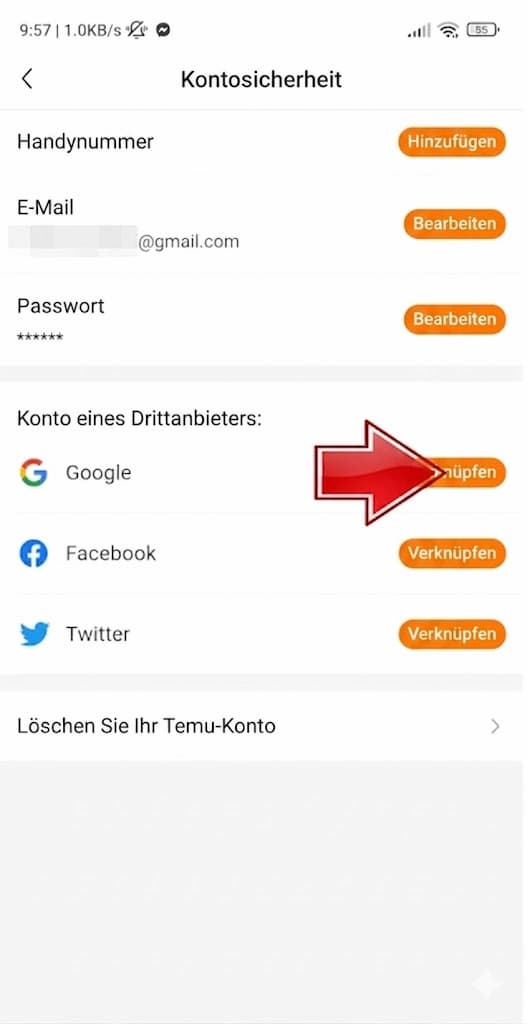 So verbinden Sie Temu mit Ihrem Google-Konto 6