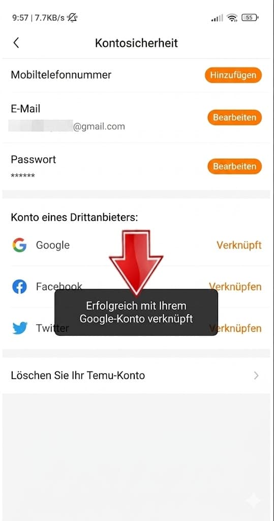 So verbinden Sie Temu mit Ihrem Google-Konto 7
