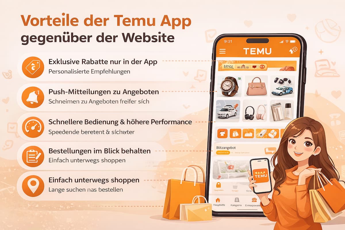Temu App Vorteile gegenüber Website