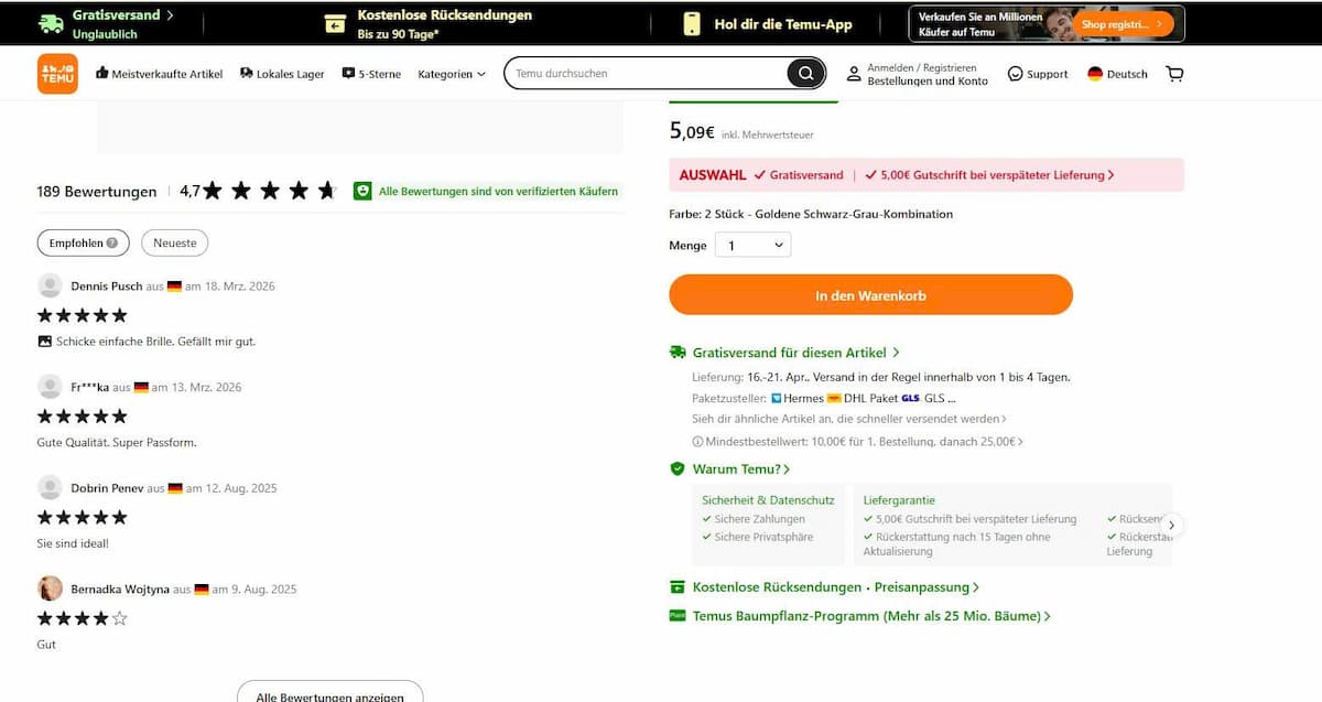 Wie erkennt man seriöse Verkäufer auf Temu 1