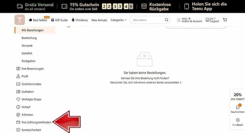 Zahlungsmethode zu Temu hinzufügen 2