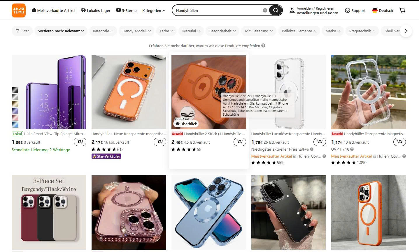 Top 20 meistverkauften Produkte auf Temu 1