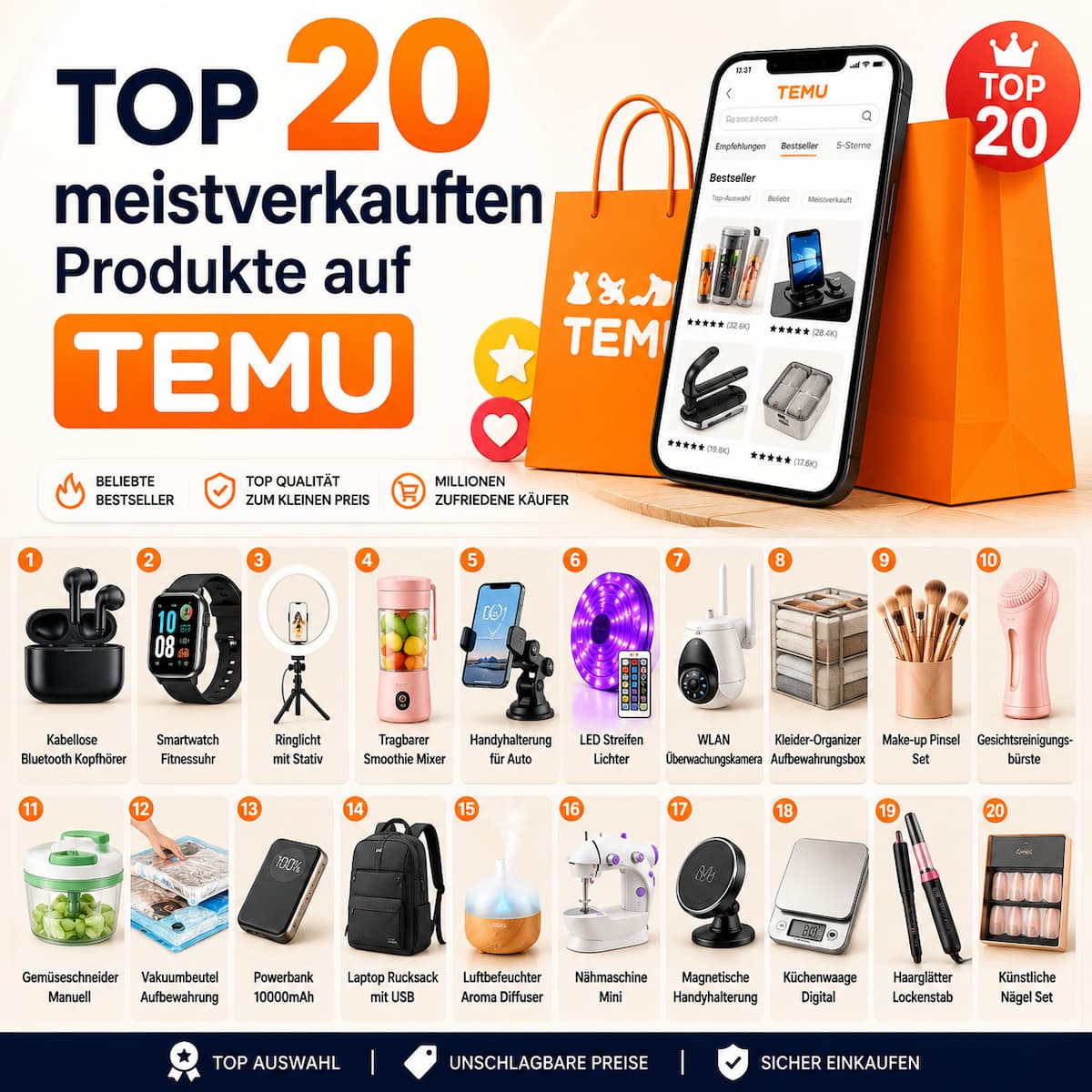 Top 20 meistverkaufte Produkte auf Temu