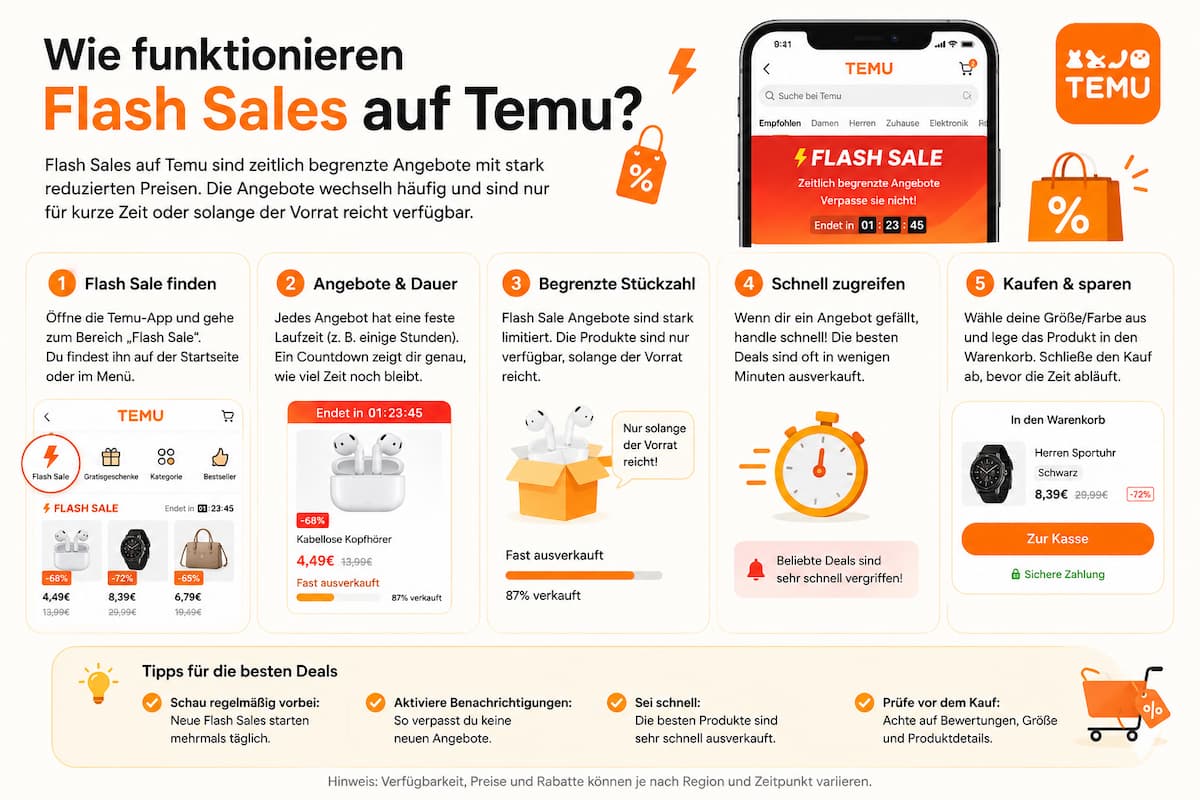 Wie funktionieren Flash Sales auf Temu?