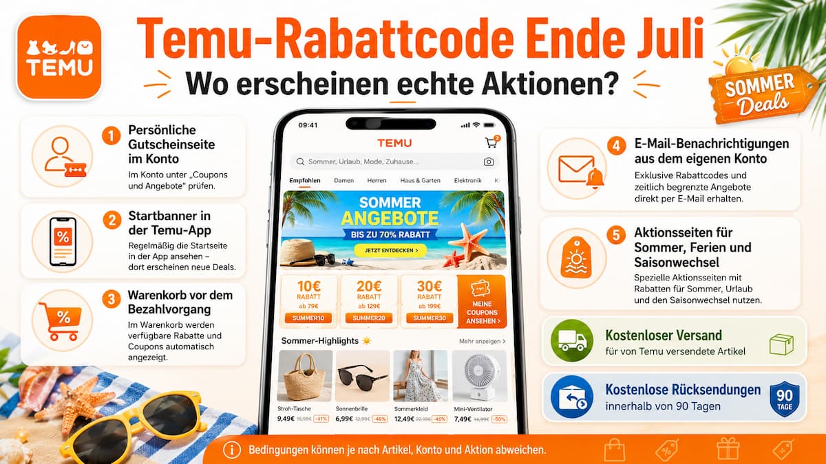 Temu-Rabattcode Ende Juli 2026: Gutscheine, Aktionen und 50 Code-Ideen